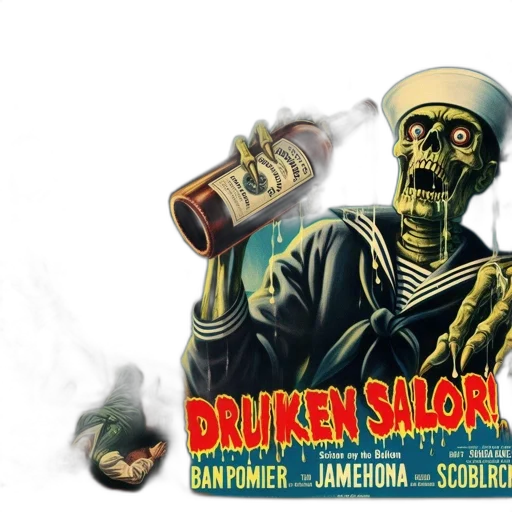 comic book art, concept art, fire, poster, drunken, sailor, skeletal, drinks transparent PNG cut-out