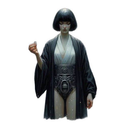 staff, robot, mask, jacket, concept art, fantasy art, 3d render, photorealistic transparent PNG cut-out
