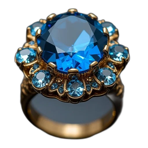 jewelry, crown, 3d render, photorealistic, blue, close-up, gold, ring transparent PNG cut-out