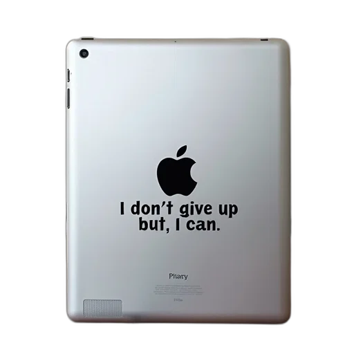 3d render, apple, ipad, decal, text, don, give, but transparent PNG cut-out