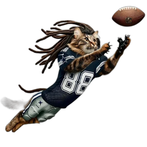 fantasy art, concept art, cartoon, anthropomorphic, feline, donning, football, player transparent PNG cut-out