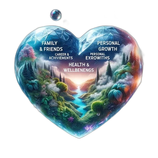 concept art, fantasy art, heart-shaped, geode, contains, miniature, landscape, within transparent PNG cut-out