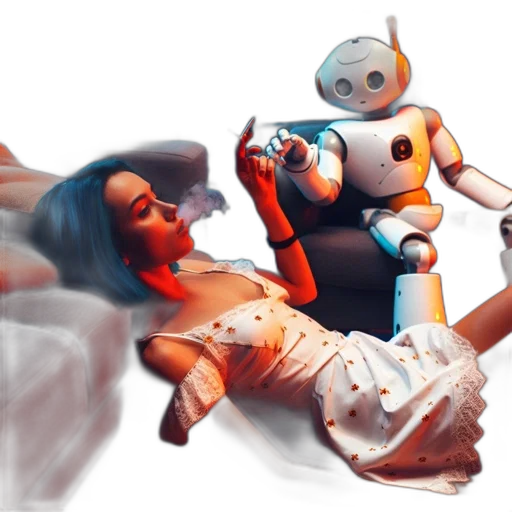robot, concept art, 3d render, cyberpunk, fantasy art, outer space, young, woman transparent PNG cut-out