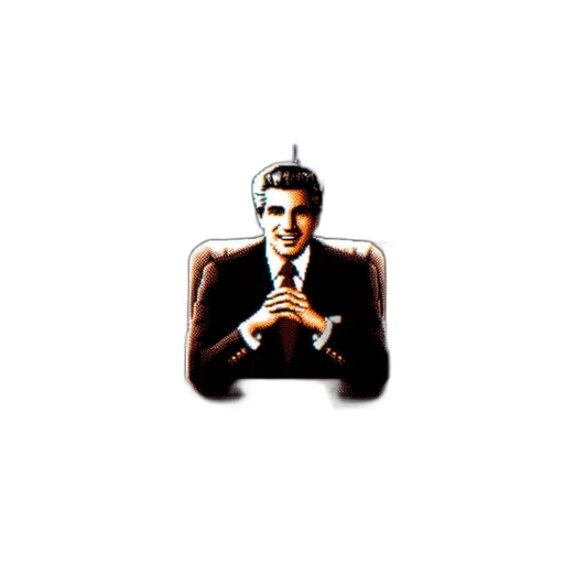 staff, robot, pixel art, suited, man, smiles, viewer, his transparent PNG cut-out