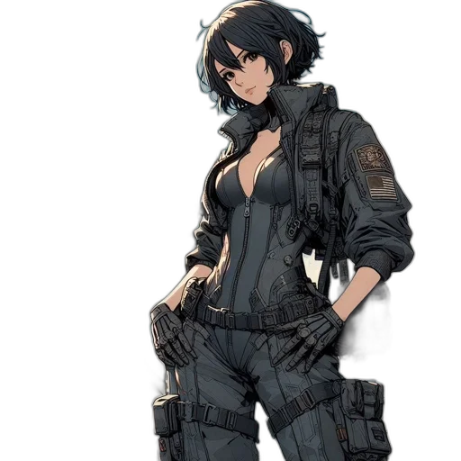 jacket, weapon, dress, concept art, cyberpunk, pixel art, comic book art, urban transparent PNG cut-out