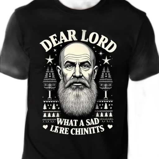 black, t-shirt, graphic, design, featuring, man, face, beard transparent PNG cut-out