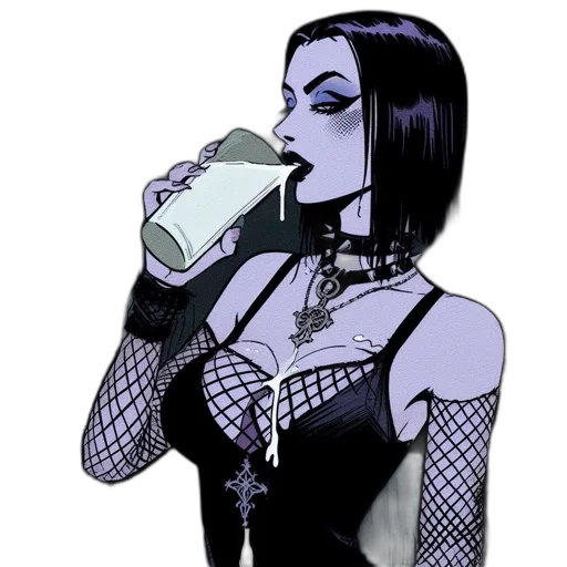 bottle, cyberpunk, comic book art, concept art, pixel art, monochrome, individual, female transparent PNG cut-out