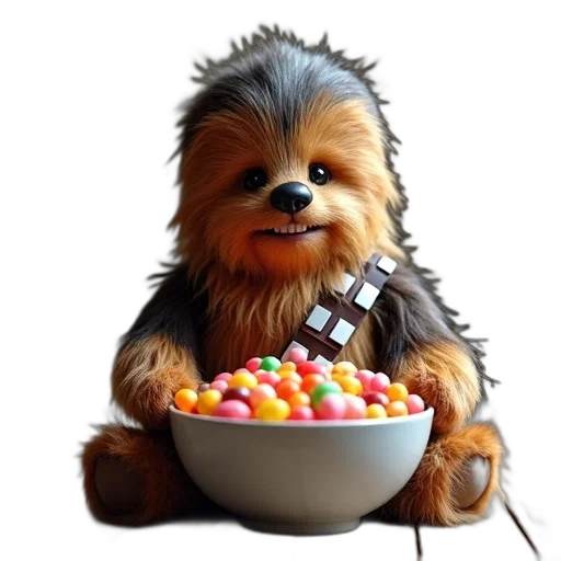 food, staff, animal, photorealistic, 3d render, plush, toy, chewbacca transparent PNG cut-out