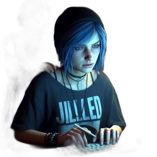 face, jacket, jewelry, concept art, cyberpunk, pixel art, photorealistic, neon lights transparent PNG cut-out