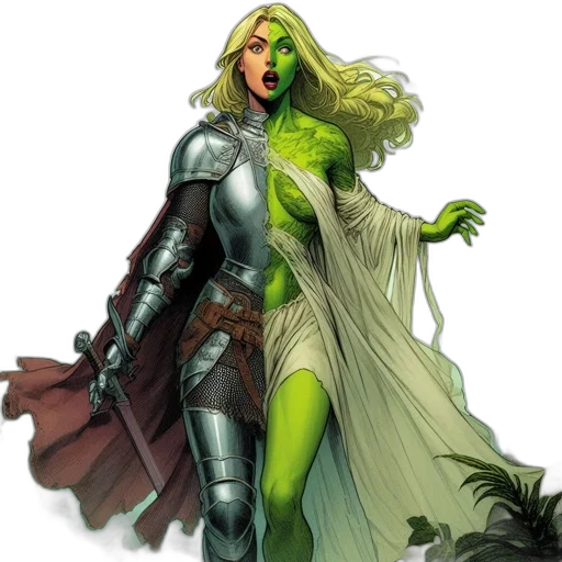 comic book art, concept art, fantasy art, green, earth tones, woman, transitions, human transparent PNG cut-out