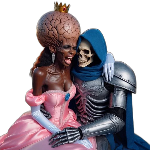 dress, robot, crown, concept art, outer space, underwater, fire, two transparent PNG cut-out