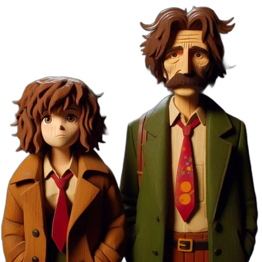 concept art, 3d render, comic book art, photorealistic, two, animated, characters, young transparent PNG cut-out