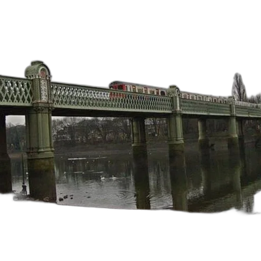 photorealistic, 3d render, concept art, train, crosses, green, bridge, over transparent PNG cut-out