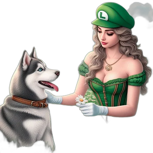 animal, dress, jewelry, fantasy art, concept art, pixel art, comic book art, green transparent PNG cut-out