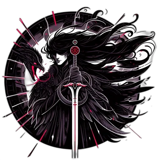 sword, staff, weapon, fantasy art, pixel art, concept art, anime, dark transparent PNG cut-out