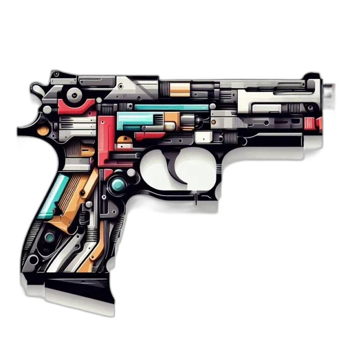 weapon, pixel art, concept art, cyberpunk, comic book art, illustration, displays, elaborate transparent PNG cut-out