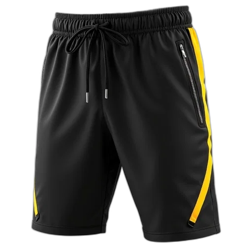 pair, black, athletic, shorts, yellow, stripe, side, zipper transparent PNG cut-out