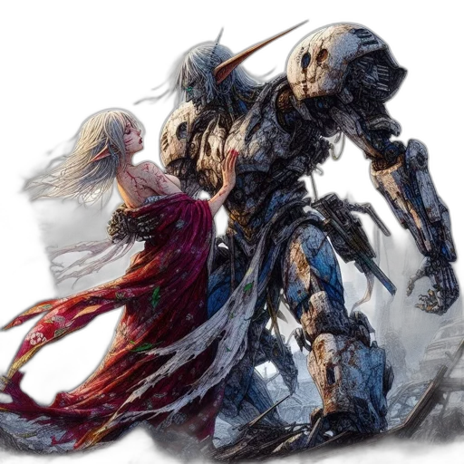 robot, weapon, sword, dragon, concept art, fantasy art, comic book art, pixel art transparent PNG cut-out