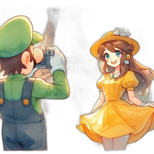 hat, dress, watercolor, concept art, pixel art, anime, green, golden transparent PNG cut-out