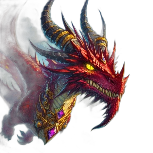 dragon, creature, mask, staff, fantasy art, concept art, 3d render, watercolor transparent PNG cut-out