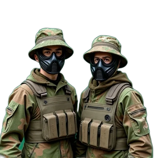 mask, jacket, staff, concept art, 3d render, photorealistic, men, wearing transparent PNG cut-out