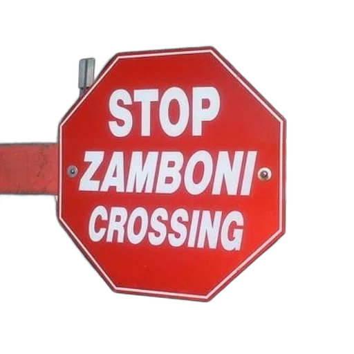 stop, sign, words, zamboni, crossing, written transparent PNG cut-out