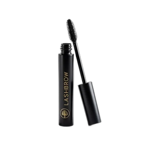 black, mascara, tube, silver, cap, placed, white, background transparent PNG cut-out