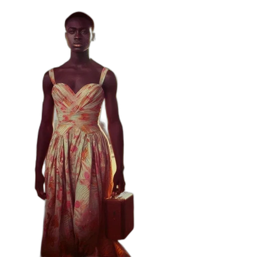 dress, jewelry, concept art, photorealistic, 3d render, dark, earth tones, woman transparent PNG cut-out