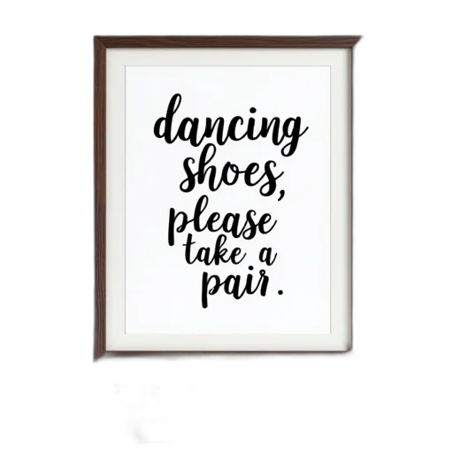 shoes, framed, picture, black, white, sign, text, dancing transparent PNG cut-out