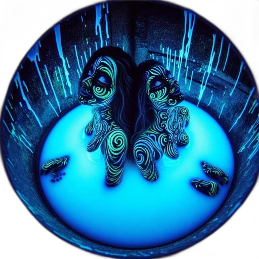 shoes, mask, jewelry, neon lights, two, figures, likely, same transparent PNG cut-out