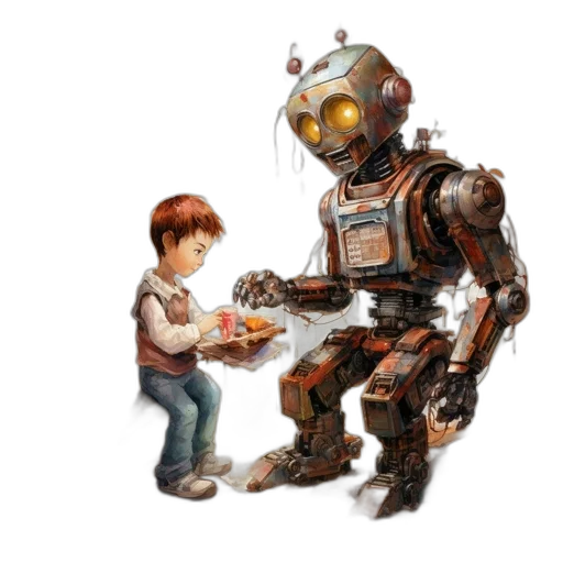 robot, weapon, concept art, pixel art, cyberpunk, comic book art, outer space, dimly transparent PNG cut-out