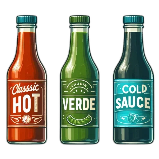 bottle, food, 3d render, colorful, green, three, labeled, bottles transparent PNG cut-out