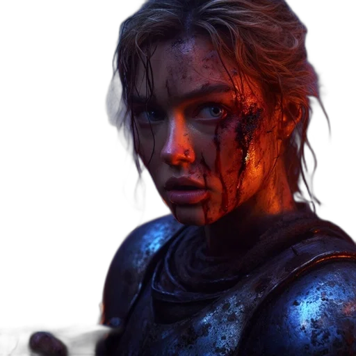 face, weapon, concept art, fantasy art, photorealistic, oil painting, fire, dark transparent PNG cut-out