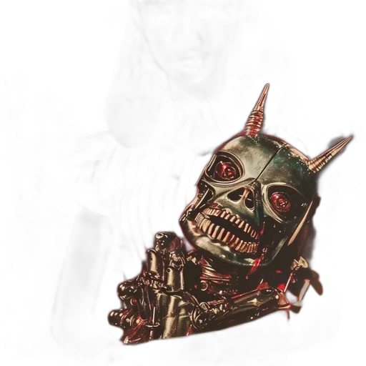 mask, robot, face, weapon, concept art, 3d render, photorealistic, pixel art transparent PNG cut-out