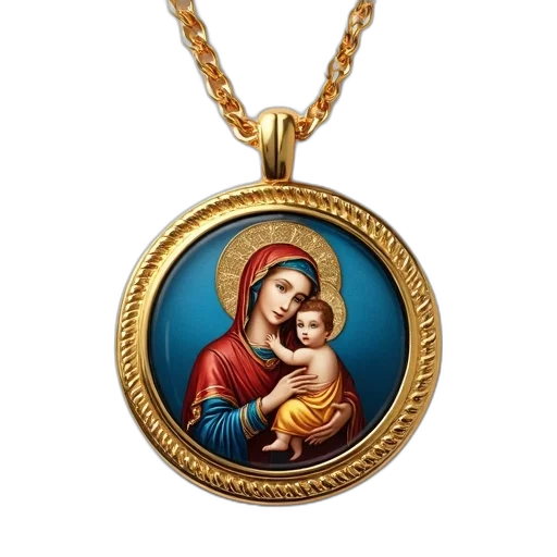 jewelry, gold, necklace, circular, pendant, featuring, blue, background transparent PNG cut-out