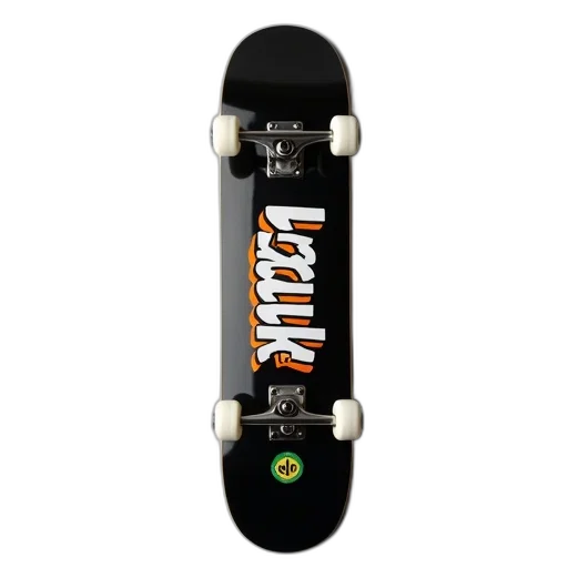 black, skateboard, white, wheels, graphic, design, underside, featuring transparent PNG cut-out