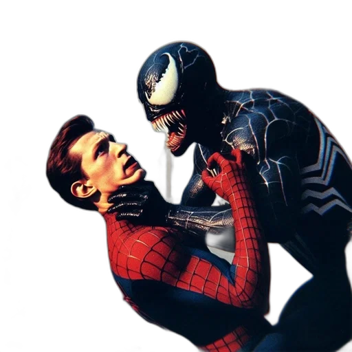 mask, comic book art, 3d render, concept art, spider-man, grabbed, venom, amid transparent PNG cut-out