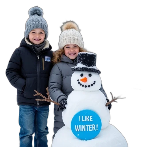 snow, two, children, standing, one, child, left, other transparent PNG cut-out
