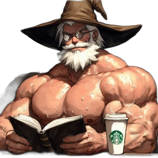 hat, staff, fantasy art, comic book art, concept art, pixel art, muscular, man transparent PNG cut-out