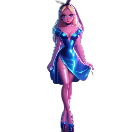 dress, 3d render, concept art, cartoon, fantasy art, blue, illuminated, urban transparent PNG cut-out