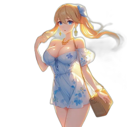 dress, staff, anime, concept art, 3d render, pixel art, blue, pastel transparent PNG cut-out