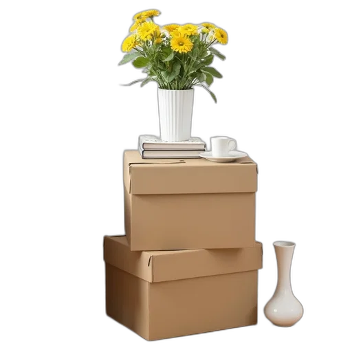 furniture, 3d render, photorealistic, golden, earth tones, stack, cardboard, boxes transparent PNG cut-out