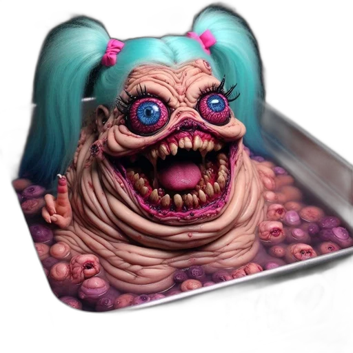 creature, mask, food, face, 3d render, concept art, vaporwave, photorealistic transparent PNG cut-out