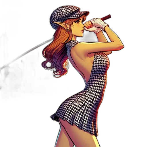 dress, staff, comic book art, cartoon, concept art, pixel art, woman, swings transparent PNG cut-out