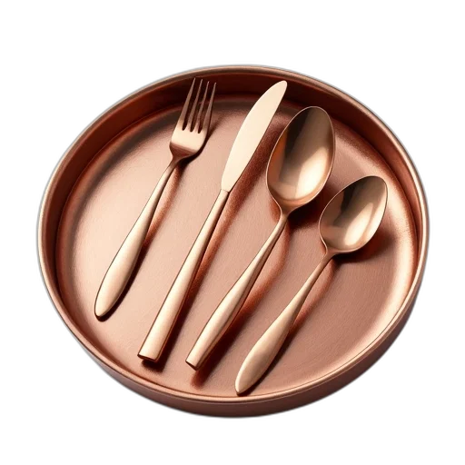 food, jewelry, weapon, 3d render, earth tones, copper-colored, tray, reflective transparent PNG cut-out