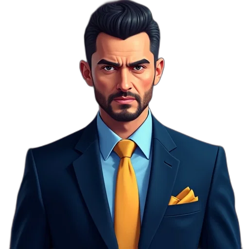 face, staff, jacket, cartoon, concept art, photorealistic, fantasy art, golden transparent PNG cut-out