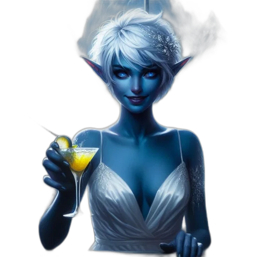 staff, dress, fantasy art, concept art, comic book art, pixel art, blue, blue-skinned transparent PNG cut-out