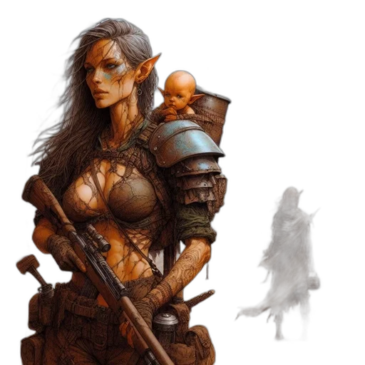 fantasy art, concept art, comic book art, photorealistic, earth tones, golden, dark, post-apocalyptic transparent PNG cut-out