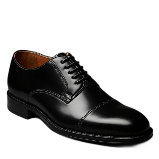 shoes, photorealistic, black, leather transparent PNG cut-out