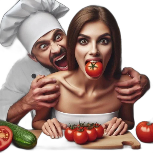 food, photorealistic, oil painting, concept art, kitchen, playful, chef, bites transparent PNG cut-out